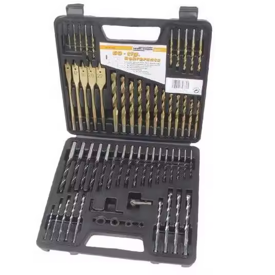 Juego brocas 60 piezas metal madera piedra MANNESMANN 59860 Colocadas sinópticas en maletin práctico - 1
