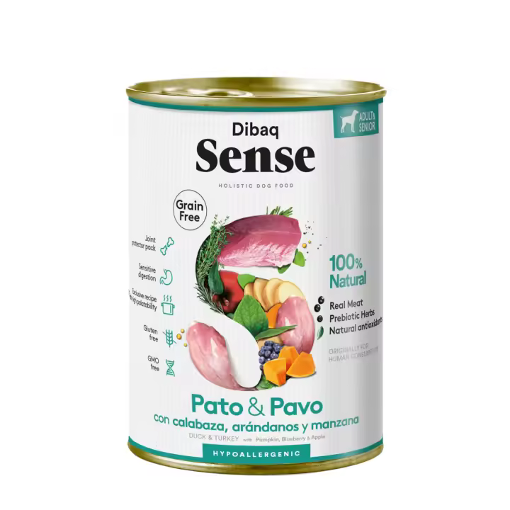 Dibaq Sense Dog, comida húmeda pato y pavo, sin cereales, pack 3 uds x 380 gr - 1