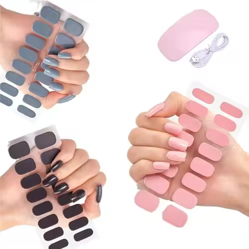 Pegatinas de uñas de gel con kit de luz ultravioleta, pegatinas de uñas, uñas, esmalte de uñas despegar y pegar, pegatinas de esmalte de uñas, envolturas completas de uñas con lima de uñas - 1
