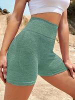 Shorts De Yoga De Cintura Alta Sin Costuras Estirables Para Correr Deporte Mujer Activewear Corto Color Sólido Sin Bolsillos - details 2