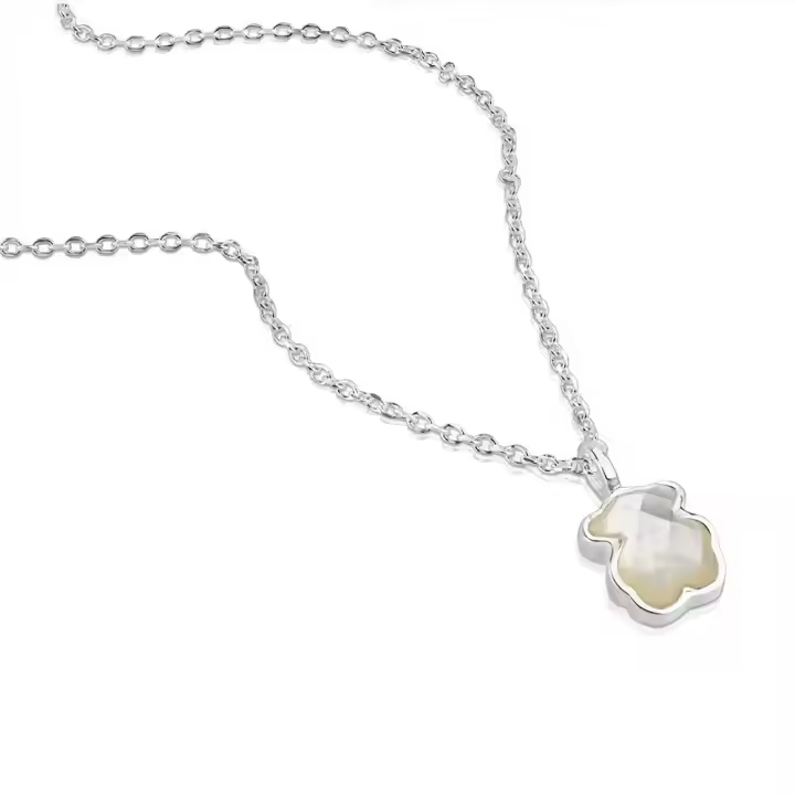 Plata de Ley 925 Collar Oso Piedra Natural 1,1 cm Madre Perla Ágata - 1