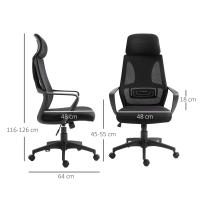 Vinsetto Silla de Oficina Ergonómica Silla de Escritorio Ajustable en Altura con Respaldo Reposabrazos Reposacabezas 5 Ruedas Soporta hasta 120 kg 64x55x116-126 cm - details 2