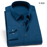 Camisa Social Para Hombre Antirugas Con Bolsillo Cuello En V De Moda Casual Para Oficina Blanco Talla S-4XL Camisa Larga De Poliéster Y Spandex - details 10