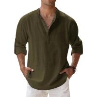 Camisa Casual Para Hombre Ligera De Manga Larga Estilo Henley De Algodón Transpirable Para Playa Camisas Hawái - details 9