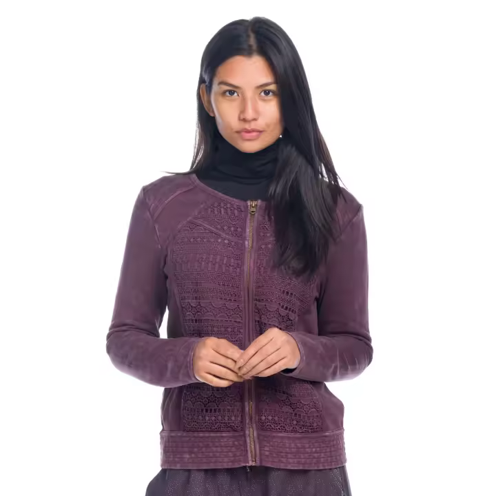 Koroshi - Chaqueta sudadera mujer con efecto lavado vintage, algodón puro, cierre cremallera frontal y panel texturizado delantero - 1