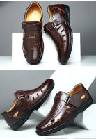 Sandalias De Verano Para Hombre En Cuero Genuino Transpirables Casuales Con Cierre Slip on Antideslizantes Hechas a Mano Sandalias Gladiador - details 11