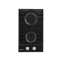 Meimon Encimera de Gas Johnson con 2 zonas de cocción, cristal negro, parrillas de hierro fundido, autoencendido, mandos en color plata, válvula de seguridad, preparada para gas butano, kit gas natural incluido, 9x30x52 cm, nicho 26,2x48 cm - details 0