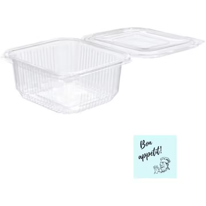 Envases para alimentos PACK 50 UDS APTO uso en MICROONDAS + REGALO 10 PEGATINAS (Bon appetit) - recipientes hermeticos reutilizable alimentos recipiente plastico con tapa 500CC - 1