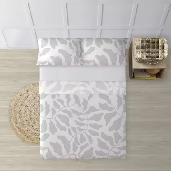 BL BELUM -  Juego de Sábanas  . Compuesto por: Funda de Almohada - Encimera - Bajera  - Tejido: 100% algodón orgánico 175 hilos. - Modelo: Chame Gris - 1
