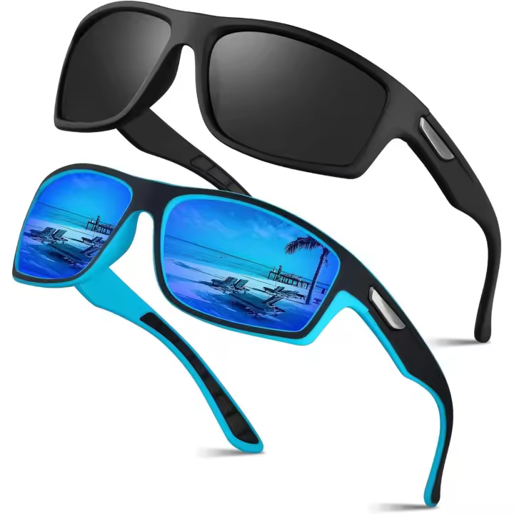 Gafas de sol polarizadas para hombre mujer 2 Pares Gafas Deportivas para Golf Ciclismo Pesca Running Deporte Protección UV400 (Negra&azul) - 1