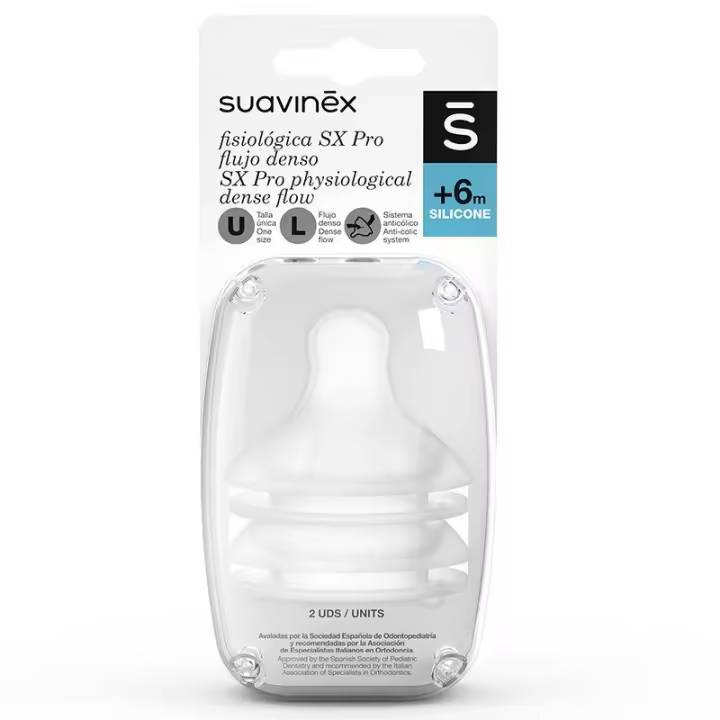 SUAVINEX TETINA SILICONA FISIOLOGICA FLUJO DENSO SX PRO + 6 MESES 2 UNIDADES - 1