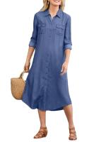 Vestido De Denim Vintage De Verano 2024 Para Mujer Estilo Callejero Elegante Con Bolsillos Y Cuello Volteado De Medio Tamaño - details 10