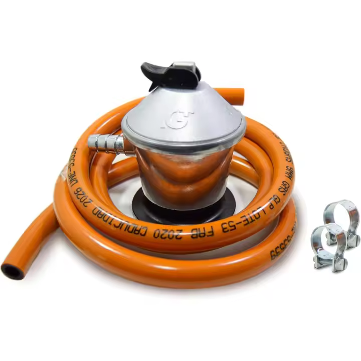 C.A - Kit Completo Butano : Regulador de Gas Butano + Tubo Goma 1,5 Metros + 2 Abrazaderas de Seguridad - 1