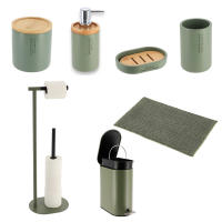 Accesorios de baño Tendance, Verde Caqui, Alfombrilla, Algodonera, Dispensador de Papel, Dosificador de Jabón, Jabonera, Papelera, Vaso para Cepillos. - details 0