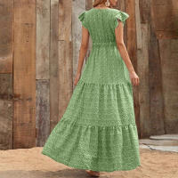 Falda Larga Bohemia Con Estampado Floral Vuelta En V Cintura Alta Para Fiesta Primavera Otoño Mujer Elegante Y Fluidez - details 11