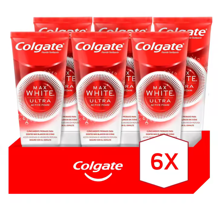 Pasta de dientes blanqueadora Colgate Max White Ultra Active Foam, dientes blancos 50ml Pack de 6 - 1