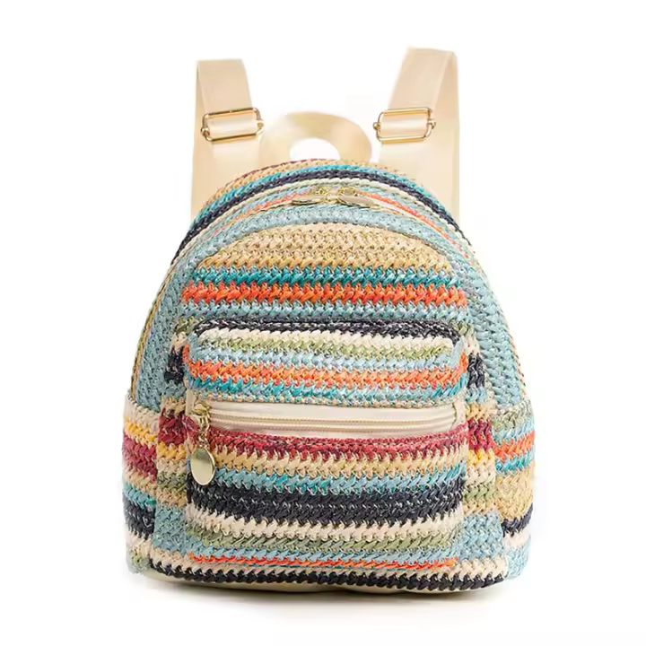 Mochila para niños nueva de doble capa con cremallera, mochila informal con personalidad, mochila de paja - 1