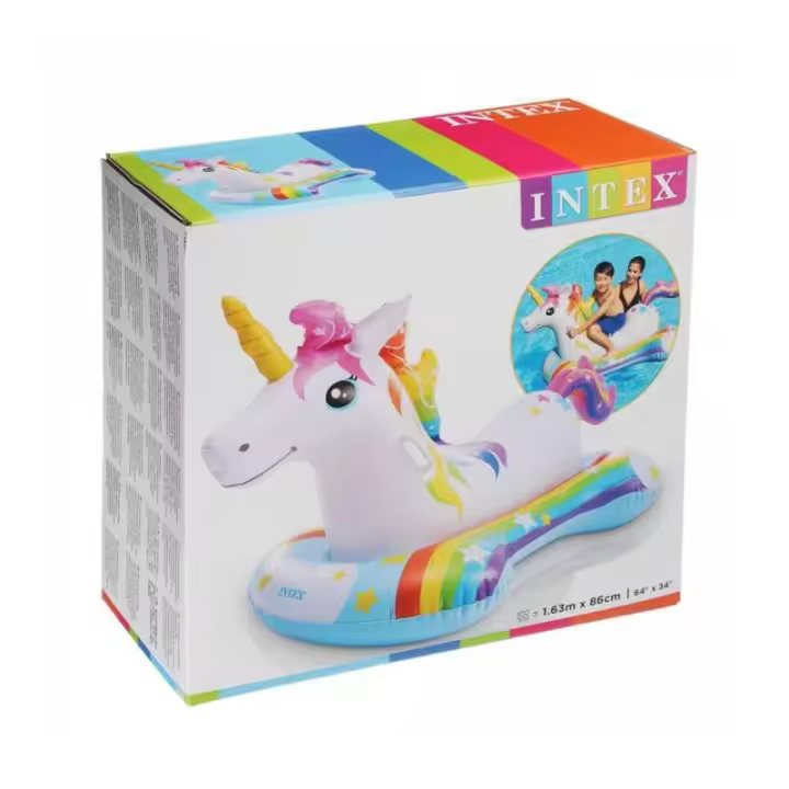 Intex Unicornio Hinchable 163x86cm - Juguete de Piscina Infantil con Diseño a Todo Color y Dos Asas para Jugar y Flotar - 1