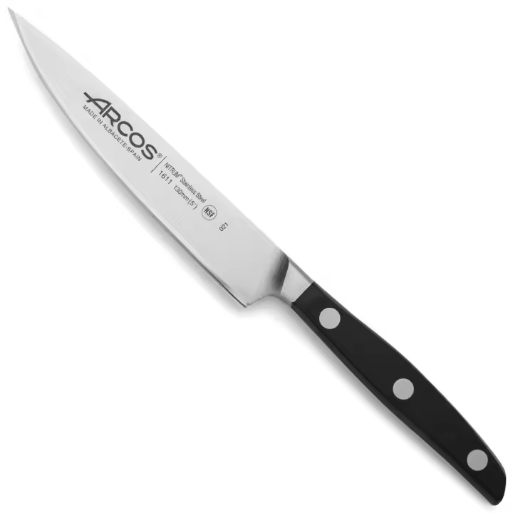 ARCOS Manhattan - Cuchillo de Verduras (130 mm) - Hoja de Acero Inoxidable Forjado Nitrum® - Mango de Polioximetileno Negro - 1