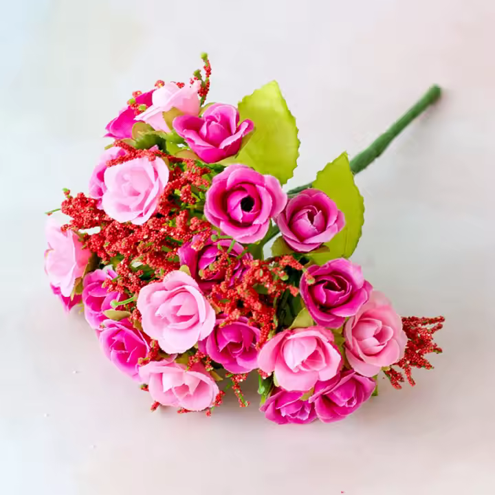 Bouquet De Rosas Artificiales 1 Pieza 21 Cabezas 7 Ramas Pequeño Bouquet De Flores Sin Vaso Para Bodas Decoración Del Hogar - 1