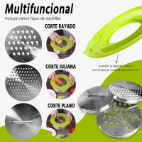 Set de 3 Boles de acero Multi-función con tapa hermética y tres Discos ralladores.  3 Tamaños   22/24/26 cm. 3 discos ( Corte plano / rallado/ juliana), 3 tapas con cierre hermético libres de BPA Selección Gourmet Tools de XSQUO Useful Tech. - details 3