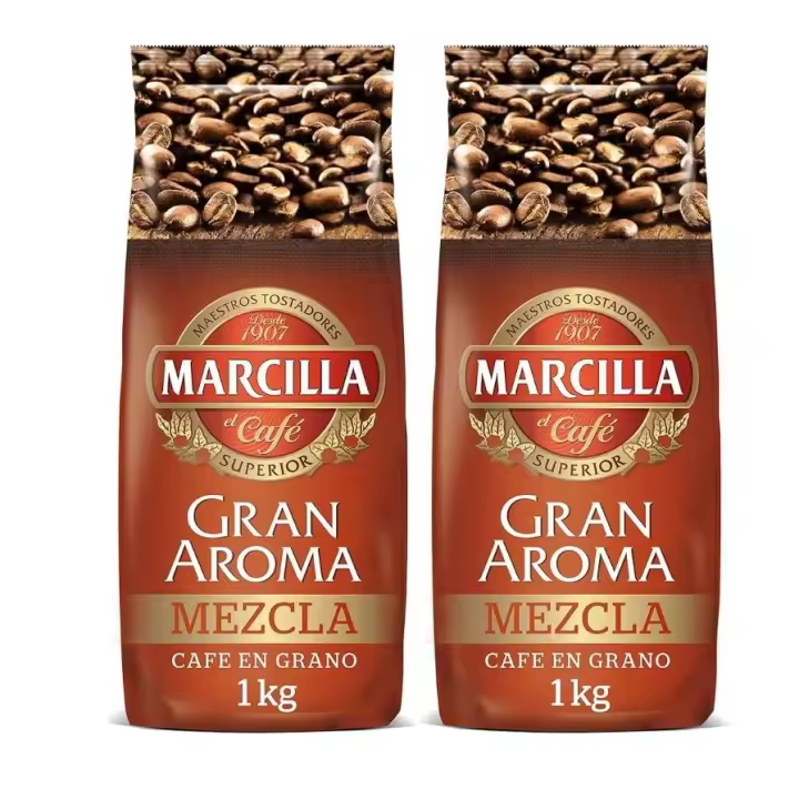 Café Marcilla Mezcla 80/20 en grano 1Kg. PACK de 2 uds. - Gran aroma - 1