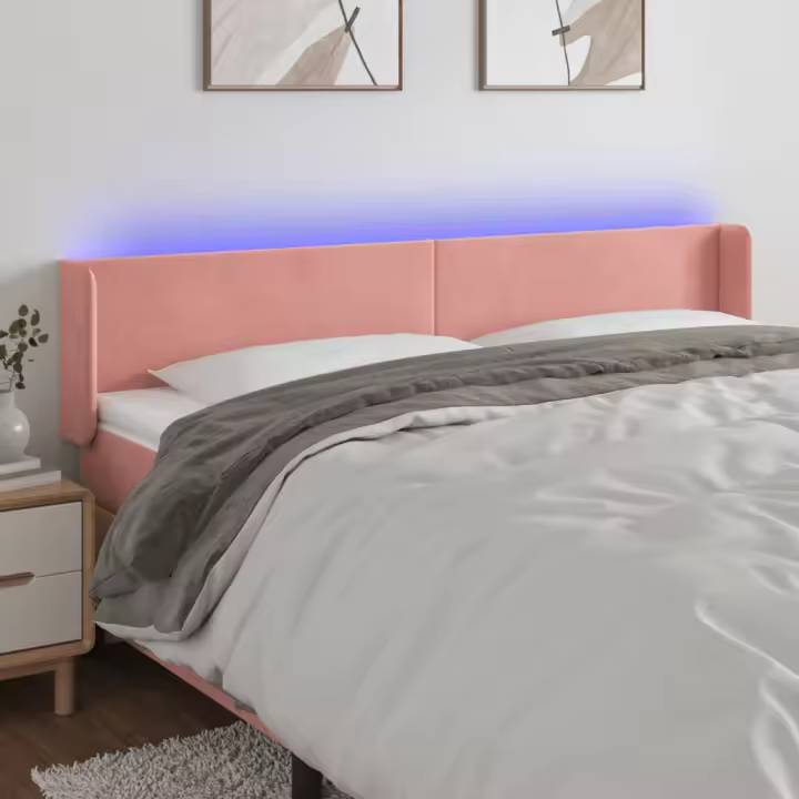 vidaXL Cabecero con LED de terciopelo rosa 183x16x78/88 cm - 1