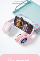 Bonitos auriculares inalámbricos Cat Ears con luz de flash, tarjeta TF, conector de 3,5 mm, micrófono con cancelación de ruido, control de volumen, cable desmontable, conectividad inalámbrica, compatibles con tabletas, batería recargable de polímero de li - details 10