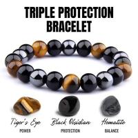 Pulsera de triple protección, Ojo de Tigre, obsidiana negra, hematita para protección y sanación de equilibrio - details 6