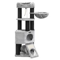 Rascador para gatos con plataforma, tumbona de cesta, cueva grande, postes de sisal gruesos, estable, gris claro - details 3