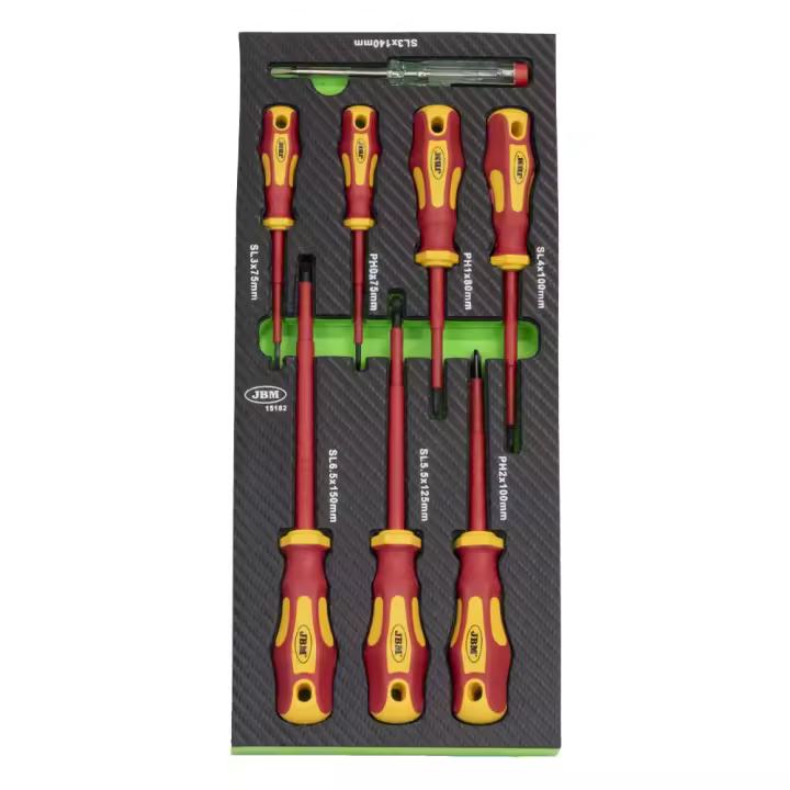 JBM 15162 SET DE 8 DESTORNILLADORES AISLADOS VDE EN MÓDULO EVA FIBRA DE CARBONO - 1
