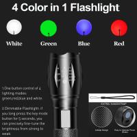 Linterna recargable roja 4 en 1, linterna LED multicolor (blanco/rojo/azul/verde) con 4 modos, linterna con zoom de lúmenes altos para camping, observación, emergencia y aventuras al aire libre - details 1