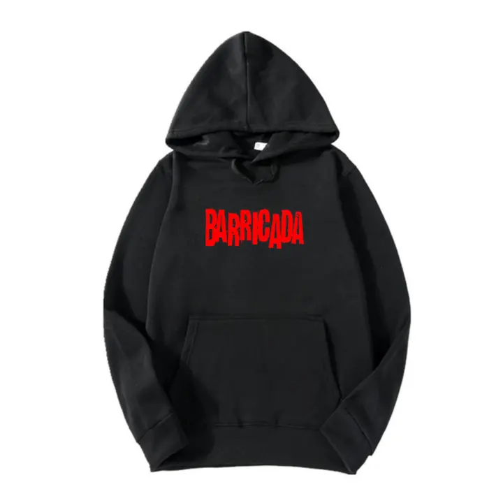 BCC Sudadera Premium Negra Barricada Rock impresión Rojo premium El Drogas Noche de Rock&Roll Boni Heavy Premium 300 grs 50% algodón 50% poliéster Unisex - 1