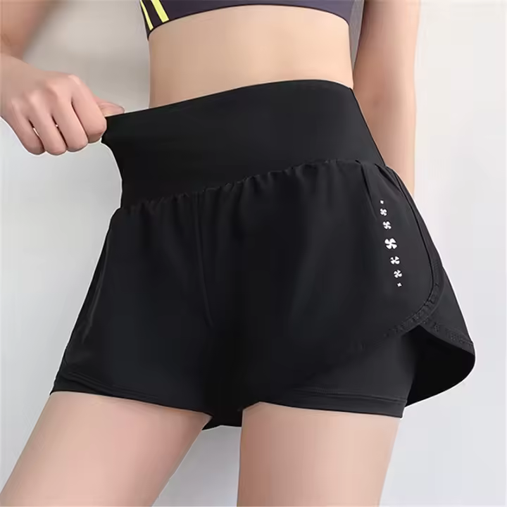 Shorts Deportivos De Cintura Alta Para Mujer Con Bolsillos Para Yoga Tenis Correr Pilates Fitting Tightly Pareja Falsa Ropa Deportiva - 1