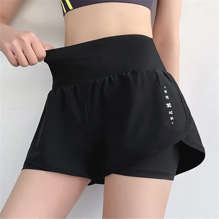 Shorts Deportivos De Cintura Alta Para Mujer Con Bolsillos Para Yoga Tenis Correr Pilates Fitting Tightly Pareja Falsa Ropa Deportiva - 1
