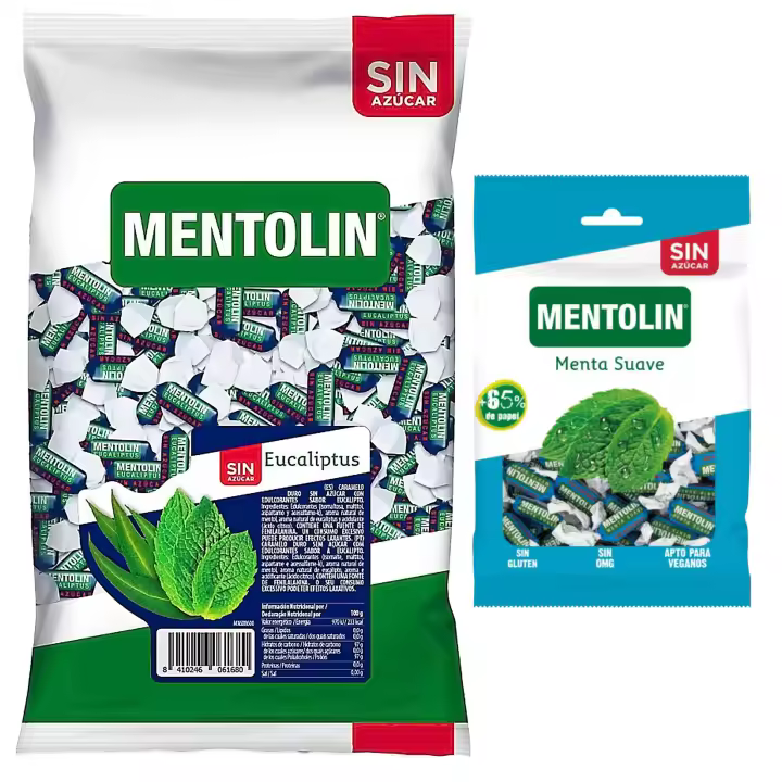 Mentolín caramelos duros eucaliptus s/a bolsa 1kg y de regalo menta suave s/a bolsa 100g - 1