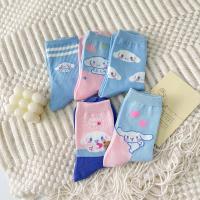 Calcetines Disney Miniso Cinnamoroll Para Mujer Azul De Algodón Peinado Medio Tubo Estilo Lindo Con Perro Dibujos Animados - details 3