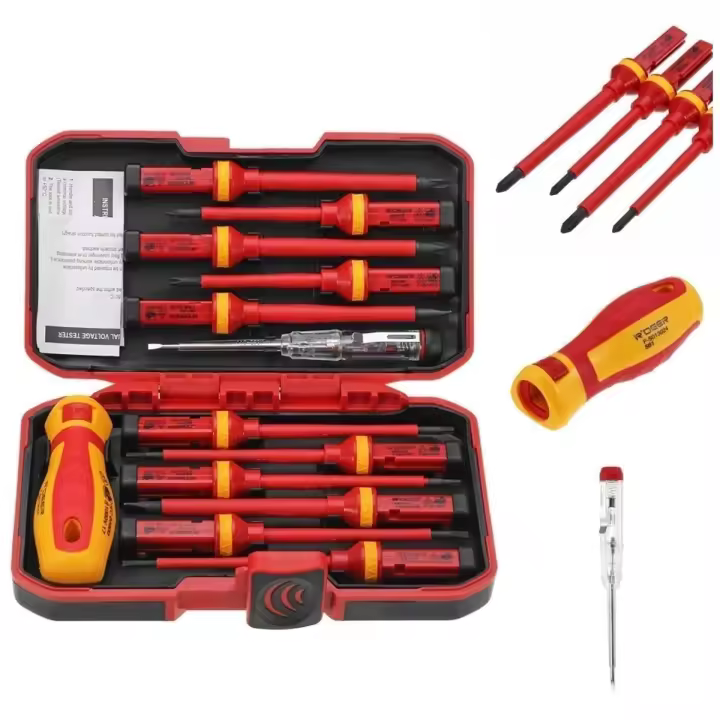 Juego de destornilladores Juego de 13 destornilladores aislados CR-V de alto voltaje 1000 V magnético Phillips ranurado Torx destornillador duradero herramienta de mano, kit de herramientas de reparación de electricista - 1