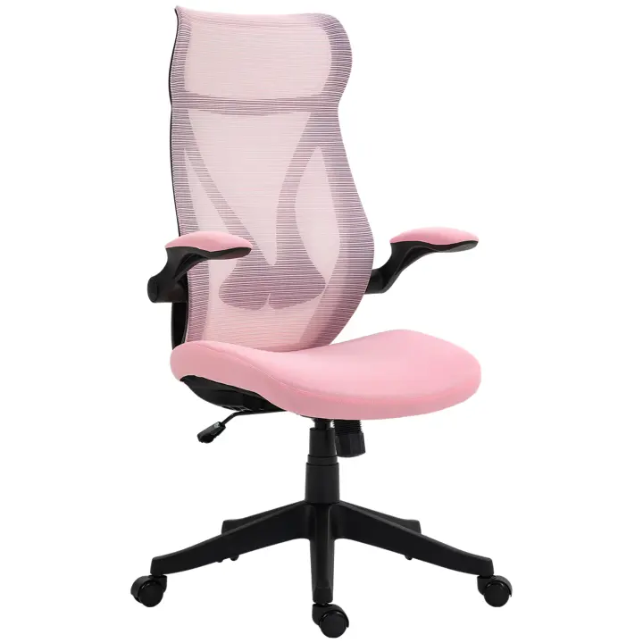 HOMCOM Silla de Escritorio de Malla Silla de Oficina Giratoria con Altura Ajustable Reposabrazos Abatibles y Función de Basculante Silla para Estudio Carga 120 kg Gris Claro - 1