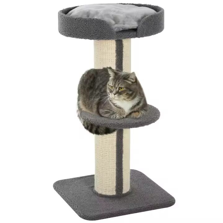 PawHut Árbol Rascador para Gatos Altura 91 cm Árbol para Gatos Torre para Gatos de 3 Niveles con Nido Plataforma y Poste de Sisal 45x45x91 cm - 1