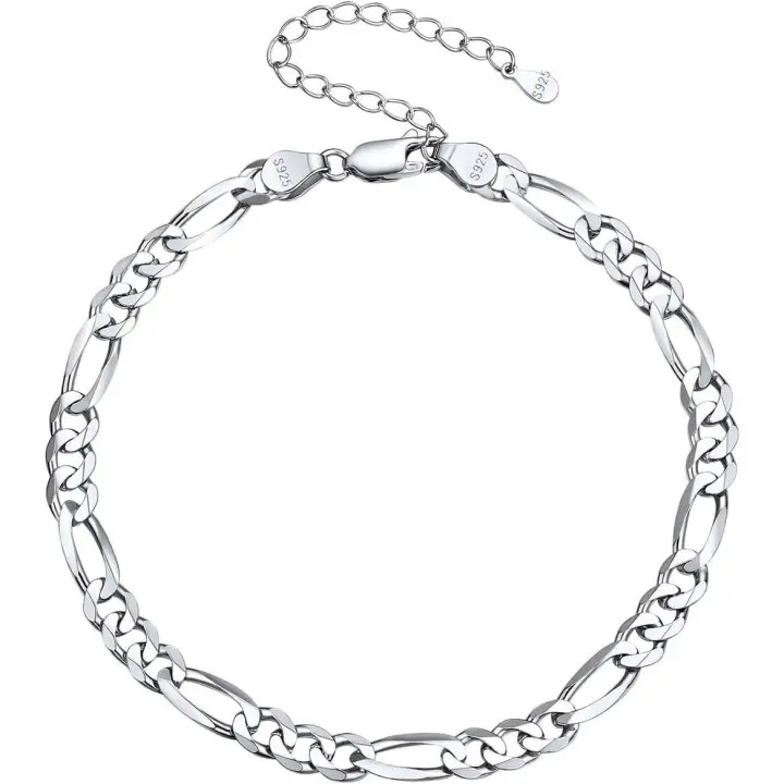 Silvora Pulsera de Tobillo Plata de Ley Serpiente Rosa Abalorio Cadenas Cubanas para Mujeres Hombres, Pulseras Tobillera para Playa Piscina Playa Calle - 1