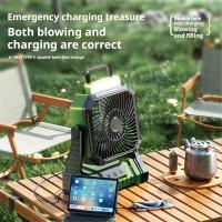 Ventilador para acampar al aire libre, ventilador portátil para tienda de campaña, con batería de 5400 mAh, iluminación de tres niveles, sincronización de 4 niveles, velocidad del viento de 4 niveles, adecuado para acampar al aire libre (verde, naranja) - details 1