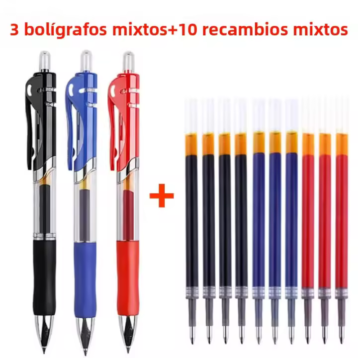 Estilográficas De Bola Retráctiles 13 Piezas/set Tinta Negra/Roja/Azul Gran Capacidad 0.5 Mm Recambios Reemplazables Suministros De Oficina Y Escuela - 1