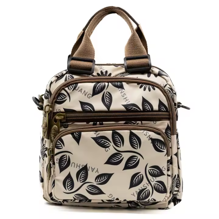 DUNNE BRAND YAN SHUANG Bandolera “Five Leaves” - Blanco y Negro, Hojas, Algodón y Piel, Regalo Especial, Diseño Original - 1