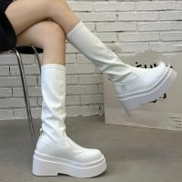 Botas De Mujer Elegantes Y Modernas De Otoño/Invierno Con Punta Redonda Y Tacón Cuadrado Suelo Grueso Retro Botas De Caballero Temporada Primavera/Automnada Alta Hasta La Rodilla Material PU Y Microfibra - details 2