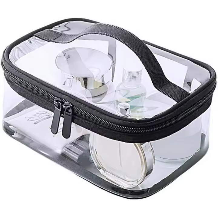 Bolsa de maquillaje transparente, bolsa de regalo para cosméticos, portátil, impermeable, de PVC, organizador de brochas (negro) - 1