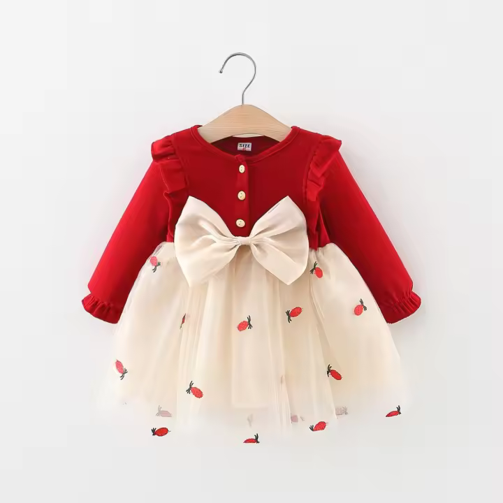 Vestido De Princesa Para Niña Con Encaje Estilo Británico Vestido De Cumpleaños Para Bebé De Otoño E Invierno Corte A-line Largo Hasta La Rodilla - 1