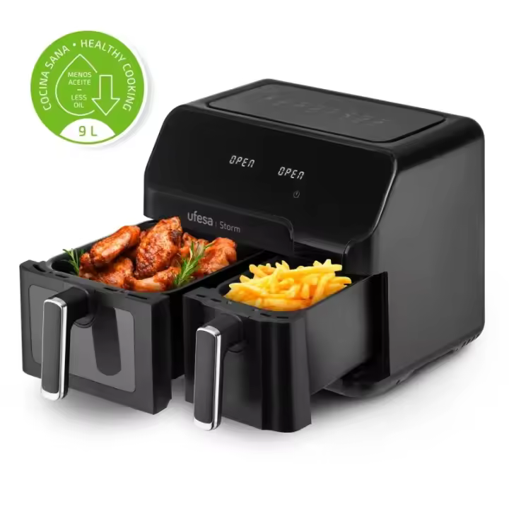 freidora sin aceite ufesa 72805565 storm 2700w 9l (5,5l+3,5l) doble cubeta - 1