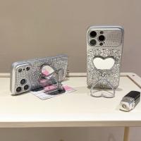Funda De Teléfono Brillante Con Corazón Y Cordón Para iPhone 17 pro Max 16 Con Soporte Espejo Y Correa Protectora De Material TPU Diseño De Amor - details 7