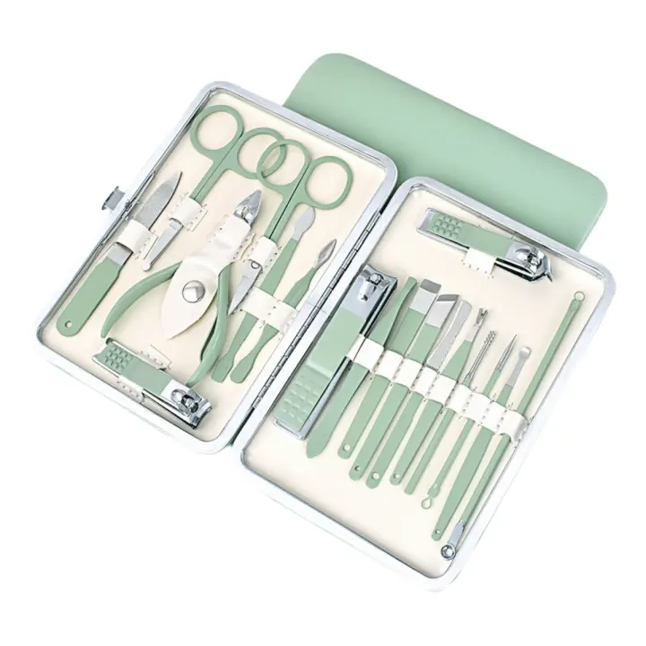 Juego de cortaúñas de 18 piezas, herramientas de manicura y pedicura, herramientas de limpieza de uñas, lima de uñas cosmética de acero inoxidable, adecuado para el hogar y el exterior - 1